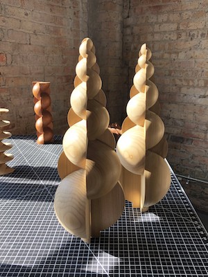 Vivian Chiu '19, 'Pigtails,' (20” × 7 ½” × 7 ½,” poplar, 2023) Copyright Vivian Chiu and courtesy of FLXST Contemporary. Vivian Chiu '19, 'Pigtails,' (20” × 7 ½” × 7 ½,” poplar, 2023) Copyright Vivian Chiu and courtesy of FLXST Contemporary.