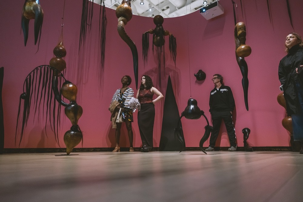 People stand in immersive installation. 