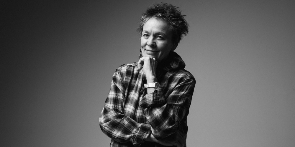 Black and white headshot of Laurie Anderson