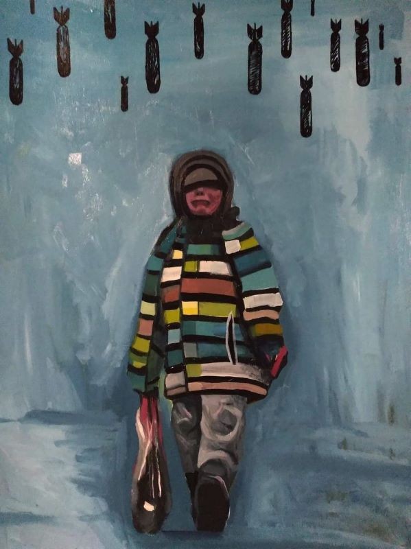 Anonymous, 'Ukrainian Freedom Poster,' 2022 Visual art depicting a sad individual with bombs dropping overhead