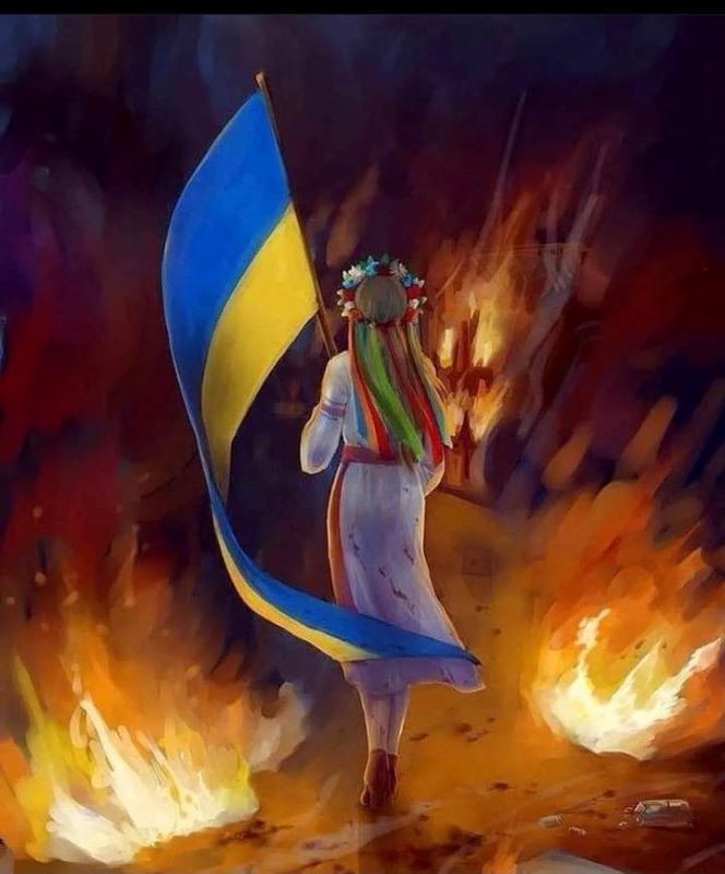 Anonymous, 'Ukrainian Freedom Poster,' 2022 Art of figure surrounded by flames holding a flag