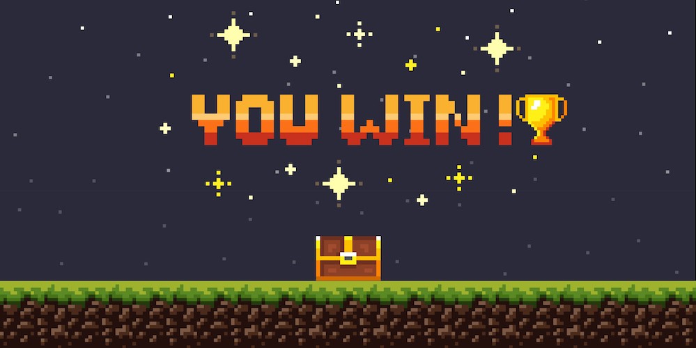 "You Win!" video game view. 