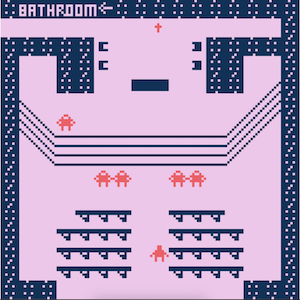 Pink and blue video game. 