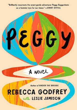 Bookcover with colorful oval behind title "Peggy" on a beige background. 