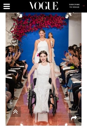 Bri Scalesse '20 on the cover of Vogue, on the runway at the New York Bridal Show in a Don O'Neill design for THEIA