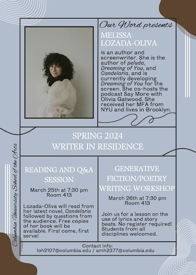 Writer-in-Residence in Spring 2024: Melissa Lozada-Oliva