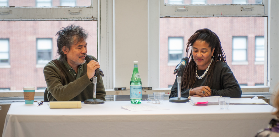 Professors David Henry Hwang and Lynn Nottage on stage