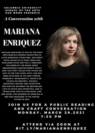 Spring 2021 Event: Writing Horror - A Reading and Conversation with Mariana Enriquez