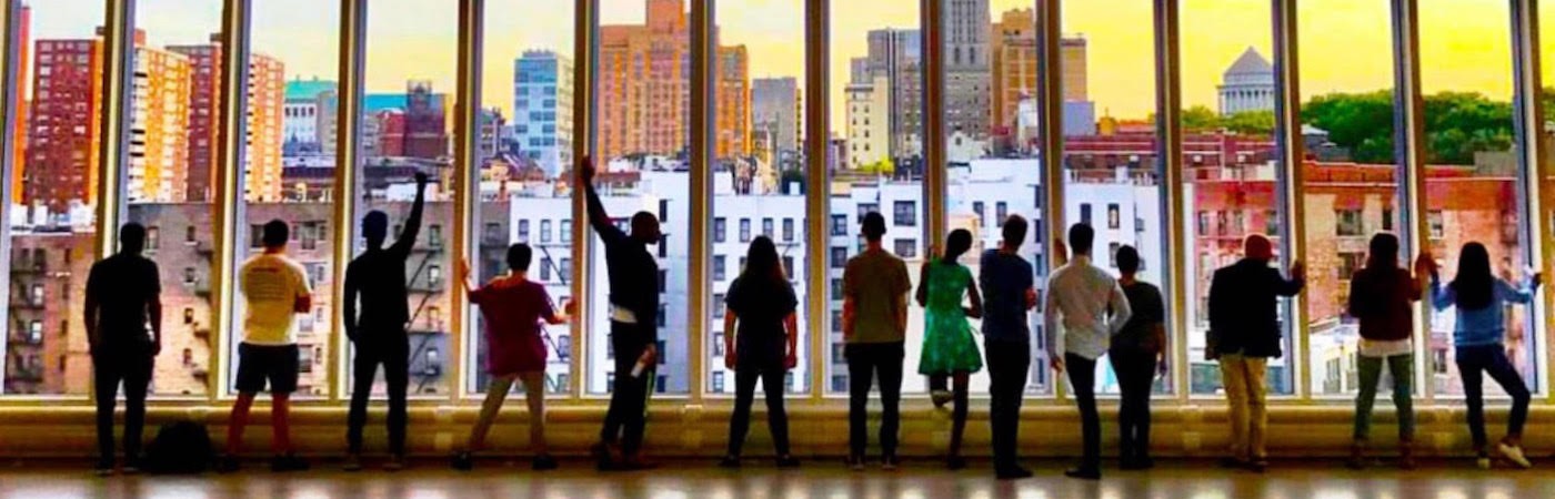 Students in the window at Lenfest