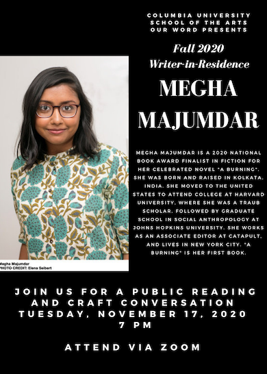 Fall 2020 Writer in Residence: Megha Majumdar