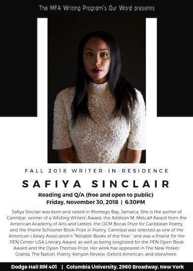 Fall 2018 Writer-in-Residence: Safiya Sinclair
