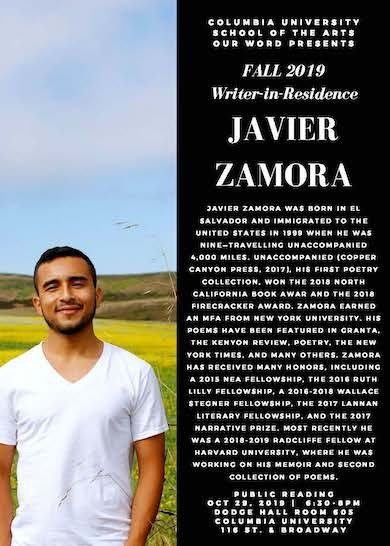 Fall 2019 Writer in Residence: Javier Zamora