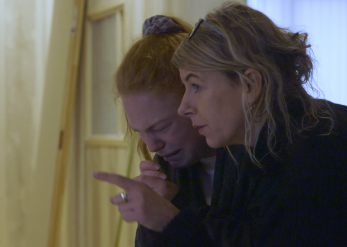 Still from 'A Cure for Fear,' image courtesy of SXSW Film Festival Two older blond women having an intense conversation