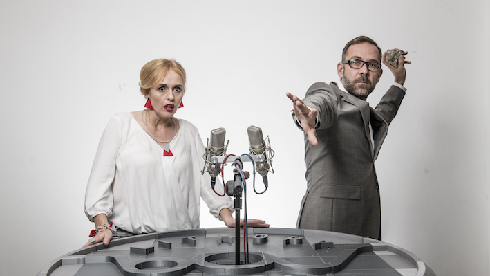 Special Jury Prize Recipient 'Lithopy,' by Denisa Kera and Petr Šourek. Two people by a mic looking scared and awkward