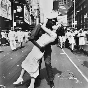 Photo of soldier kissing a woman.