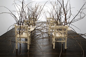 'Brier Patch,' sculpted fir with plywood and hardaware, 2018, by Hugh Hayden '18, image courtesy of the artist Chairs as part of an install