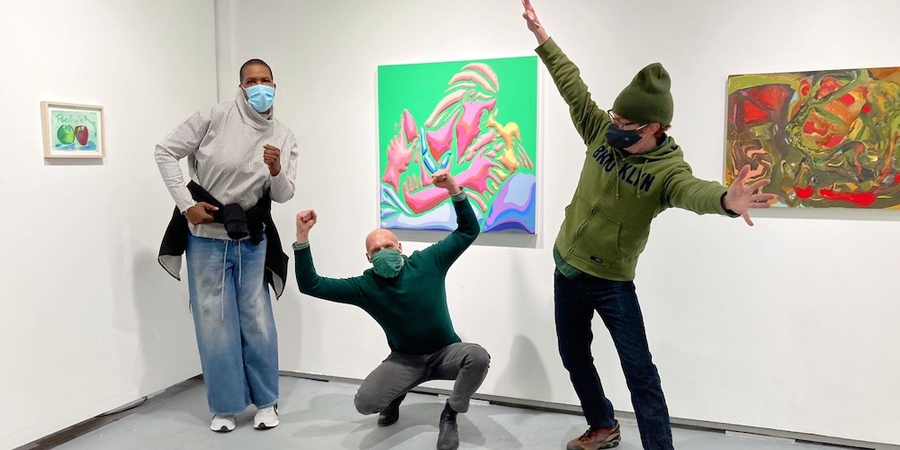 Left to Right: Professor Pamela Sneed, Eric Hibit, curator of Ode to Green, and another exhibiting artist Zachary Keeting
